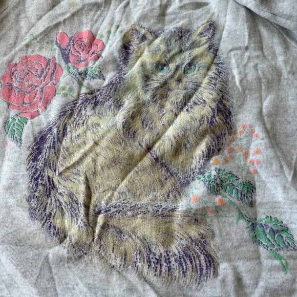 Vintage Cat Sweatshirt | Faded Gray | Y2K | Grandmacore | Cozy & Soft - Picture 7 of 9